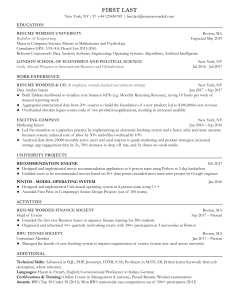 Entry-level candidate resume